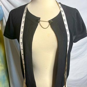Loft black short sleeve cardigan sweater with metal detail closure - S